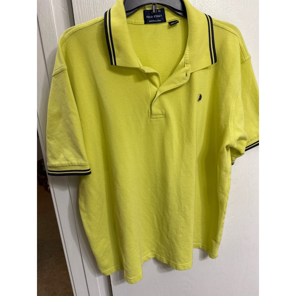 Fred Perry Mens XXL Lime Yellow Cotton Pique Twin Tipped Short Sleeve Polo Shirt